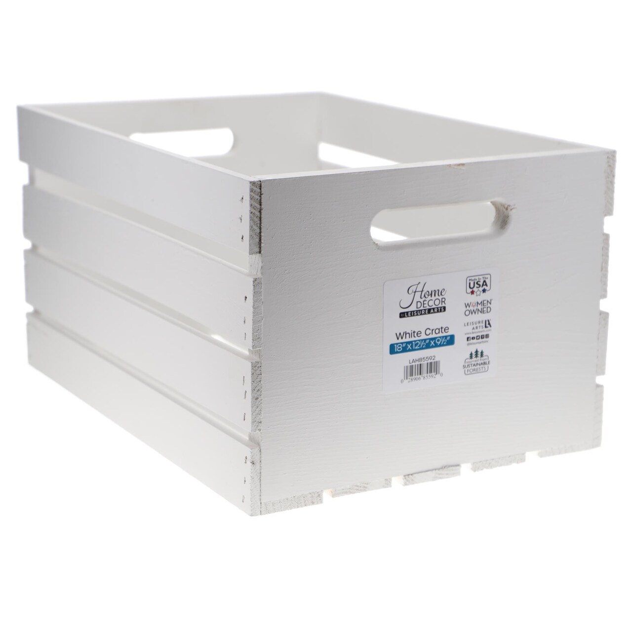 Leisure Arts Good Wood Wooden Crate, wood crate white, wood crates for display, wood crates for storage, wooden crates white finish, 18" x 12.5" x 9.5"